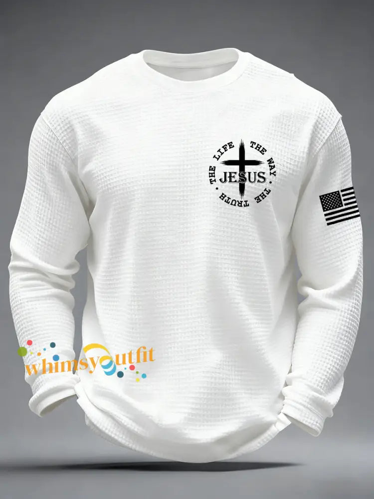 Men’s Jesus The Way The Truth The Life John 14:6 Christian Cross Waffle Long Sleeve T-Shirt