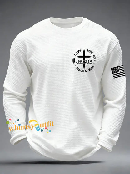 Men’s Jesus The Way The Truth The Life John 14:6 Christian Cross Waffle Long Sleeve T-Shirt