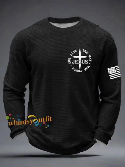 Men’s Jesus The Way The Truth The Life John 14:6 Christian Cross Waffle Long Sleeve T-Shirt