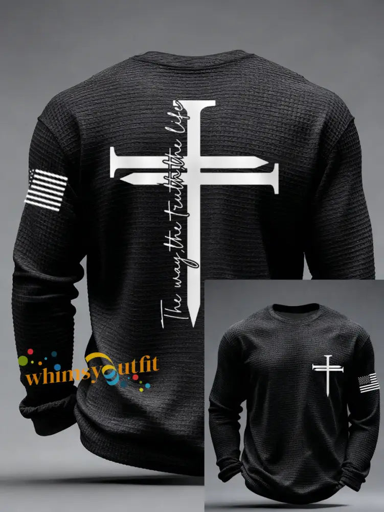 Men’s Jesus The Way The Truth The Life Nail Cross Print Casual Long Sleeve T-Shirt Black / S