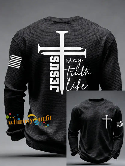 Men’s Jesus The Way The Truth The Life Nail Cross Print Casual Long Sleeve T-Shirt Black / S