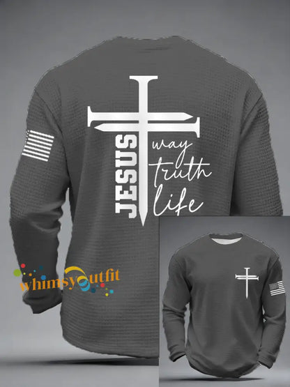 Men’s Jesus The Way The Truth The Life Nail Cross Print Casual Long Sleeve T-Shirt Gray / S
