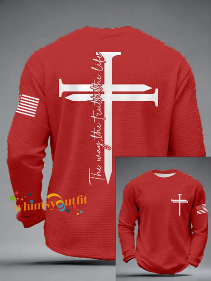 Men’s Jesus The Way The Truth The Life Nail Cross Print Casual Long Sleeve T-Shirt Red / S