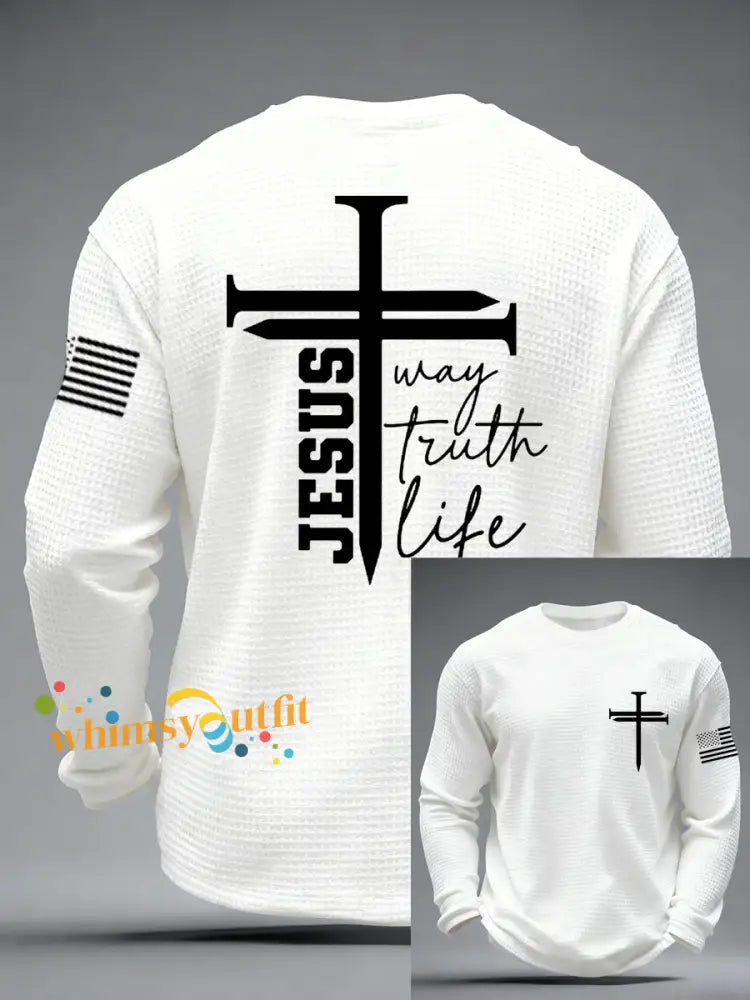 Men’s Jesus The Way The Truth The Life Nail Cross Print Casual Long Sleeve T-Shirt White / S