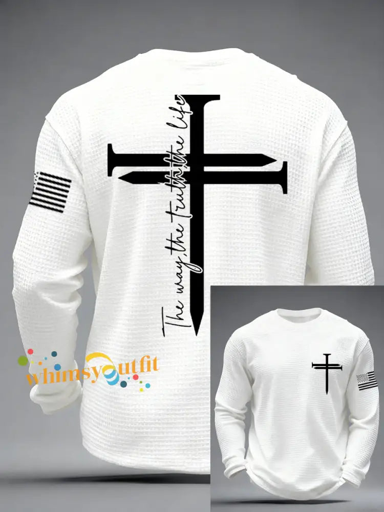 Men’s Jesus The Way The Truth The Life Nail Cross Print Casual Long Sleeve T-Shirt White / S
