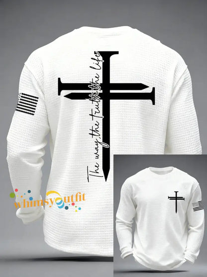 Men’s Jesus The Way The Truth The Life Nail Cross Print Casual Long Sleeve T-Shirt White / S