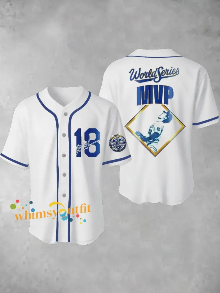 Men’s Los Angeles Dodgers Yohji Yamamoto MVP World Series Champion 2025 Reversible Baseball Short Sleeve Shirt White / S