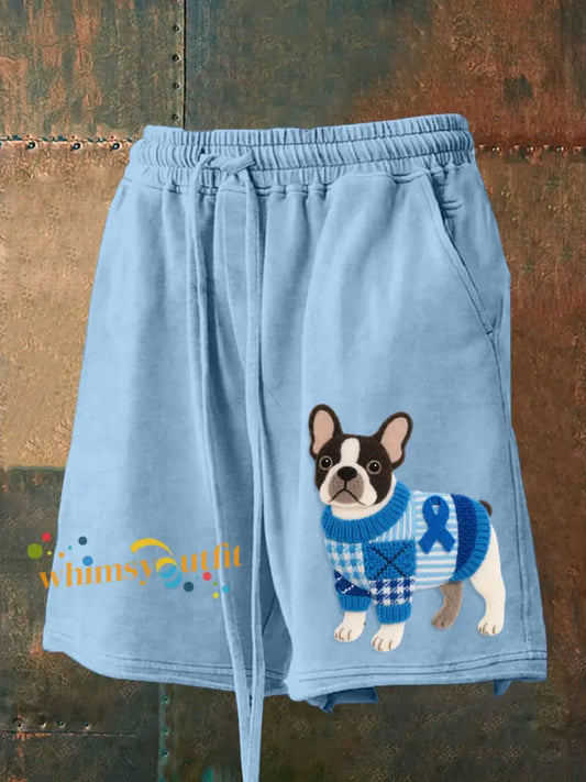 Men’s Lovely French Bulldog Felt Pattern Shorts Blue / S
