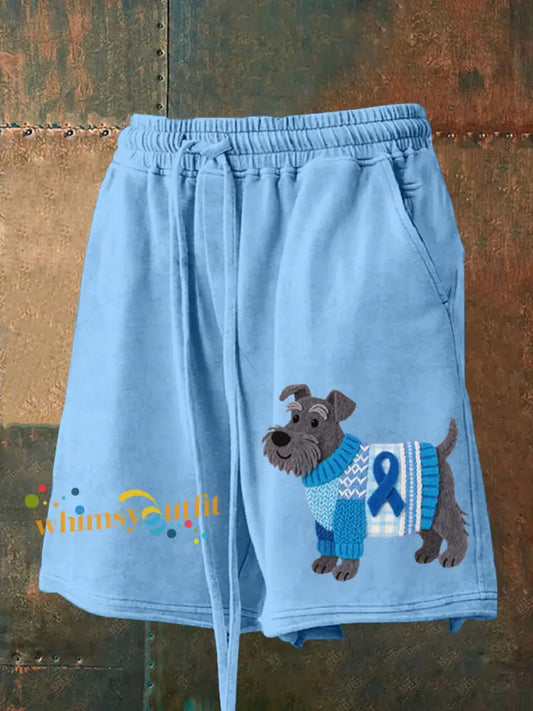Men’s Lovely Schnauzer Dog Felt Pattern Shorts Blue / S
