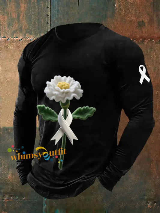 Men’s Lung Cancer White Carnation Long Sleeve T Shirts Black / S