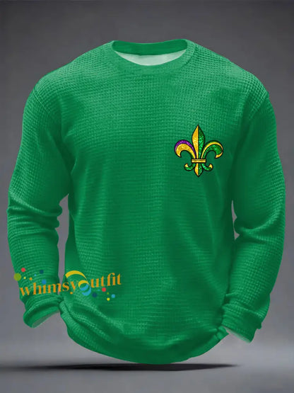 Men’s Mardi Gras Fleur De Lis Colorblock Print Casual Waffle Long Sleeve T-Shirt Green / S