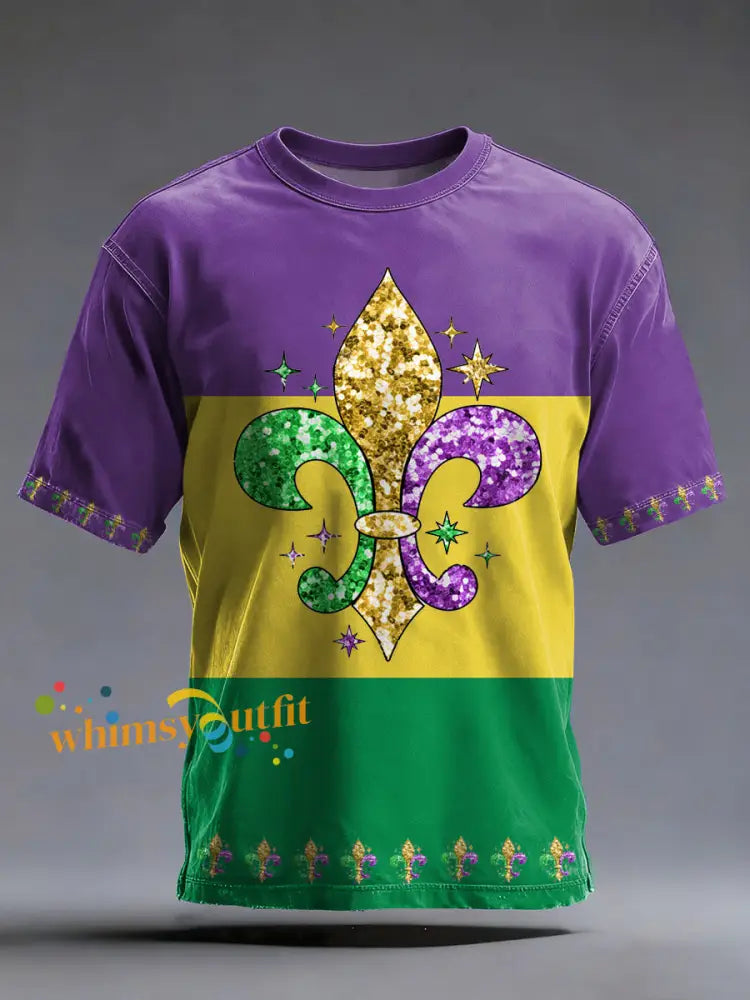 Men’s Mardi Gras Fleur De Lis Print Casual Tee Mixed Color / S