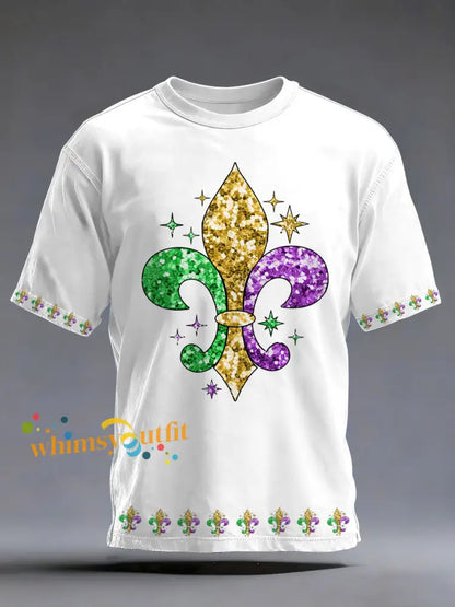 Men’s Mardi Gras Fleur De Lis Print Casual Tee White / S