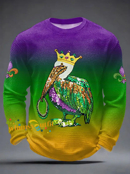 Men’s Mardi Gras Pelican Print Casual Waffle Long Sleeve T-Shirt Mixed Color / S