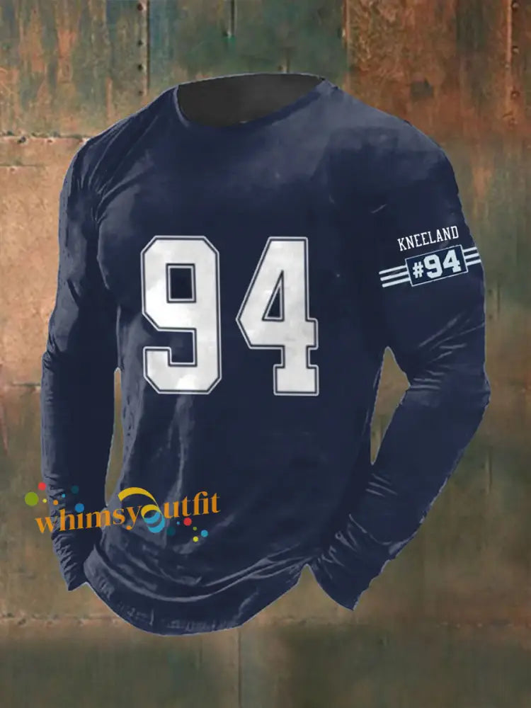 Men’s Marshawn Kneeland Printed Long Sleeved Round Neck T-shirt Navy Blue / S