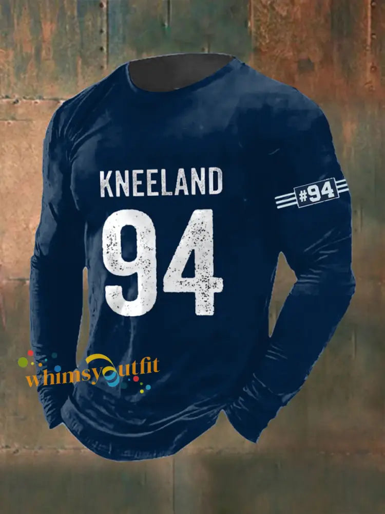 Men’s Marshawn Kneeland Printed Long Sleeved Round Neck T-shirt Navy Blue / S