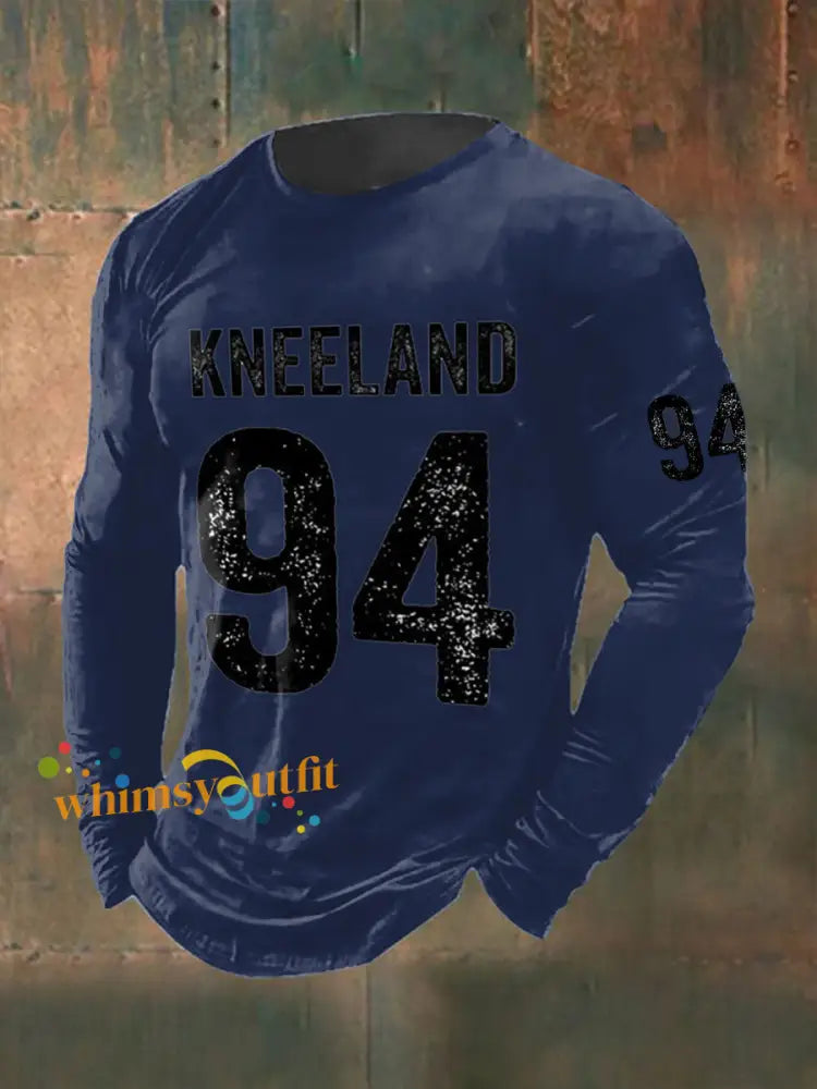 Men’s Marshawn Kneeland Printed Long Sleeved Round Neck T-shirt Navy Blue / S