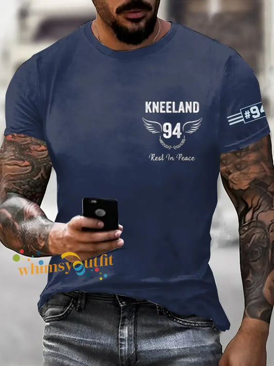 Men’s Marshawn Kneeland Printed Vintage Fashion Loose Short Sleeve T-Shirt Navy Blue / S