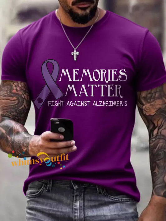 Men’s Memories Matter Fighe Against Alzheimer’s Print T Shirt Deep Purple / S