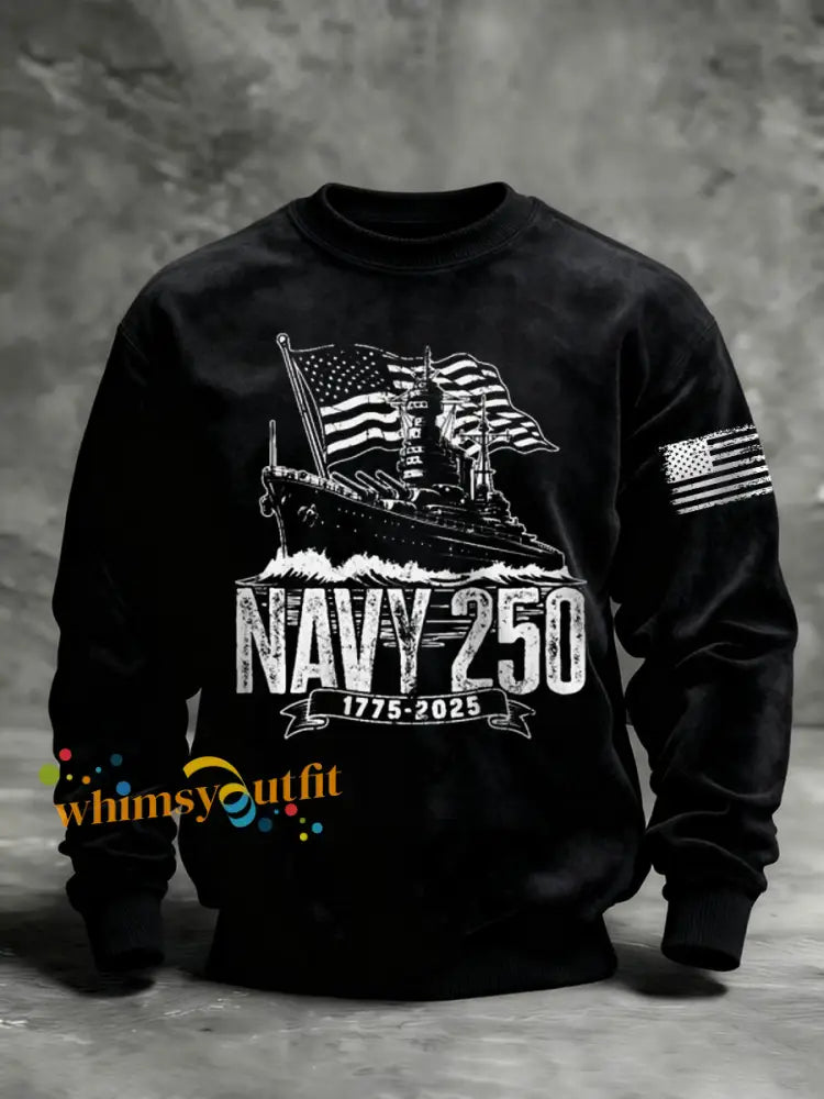 Men’s Navy 250th Anniversary Printed Crew Neck Sweatshirt Black / S