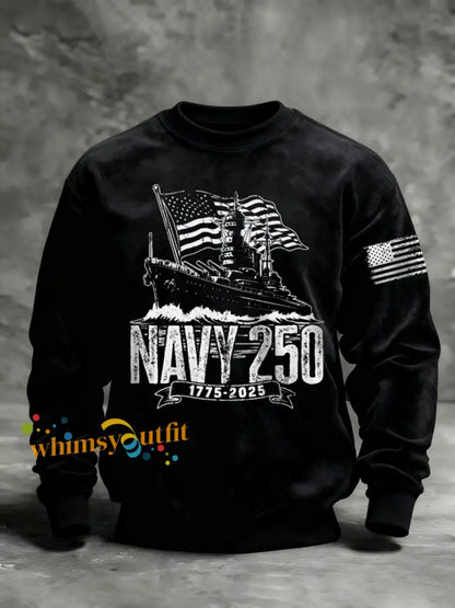Men’s Navy 250th Anniversary Printed Crew Neck Sweatshirt Black / S