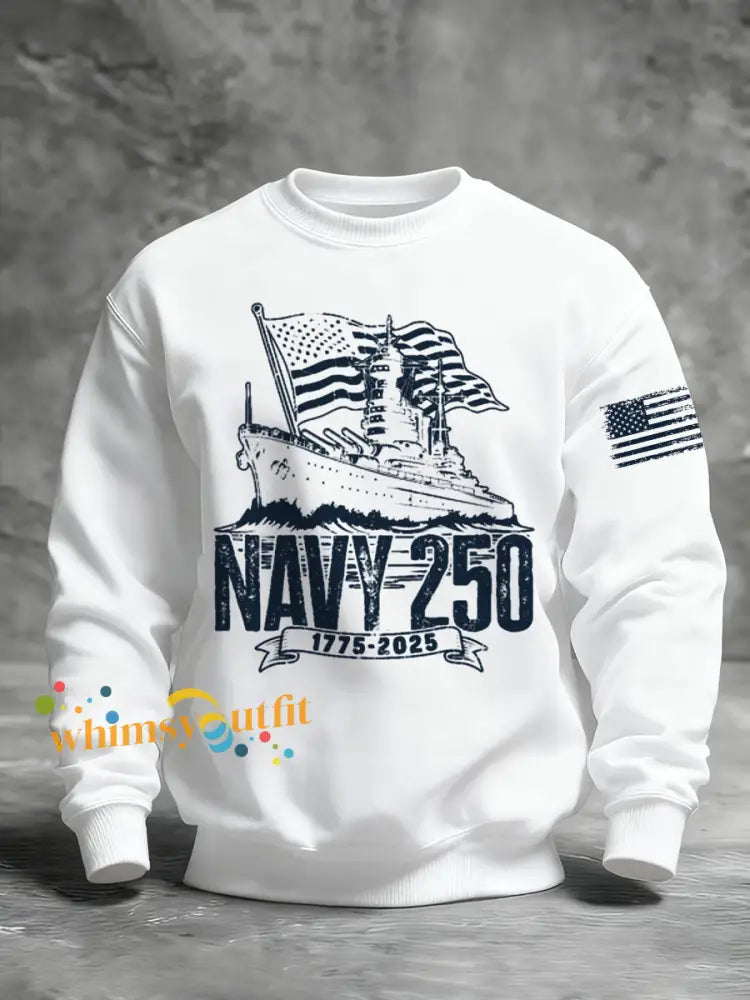 Men’s Navy 250th Anniversary Printed Crew Neck Sweatshirt White / S