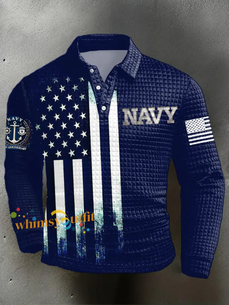 Men’s Navy 250th Anniversary Printed Long-Sleeve Shirt Navy Blue / S