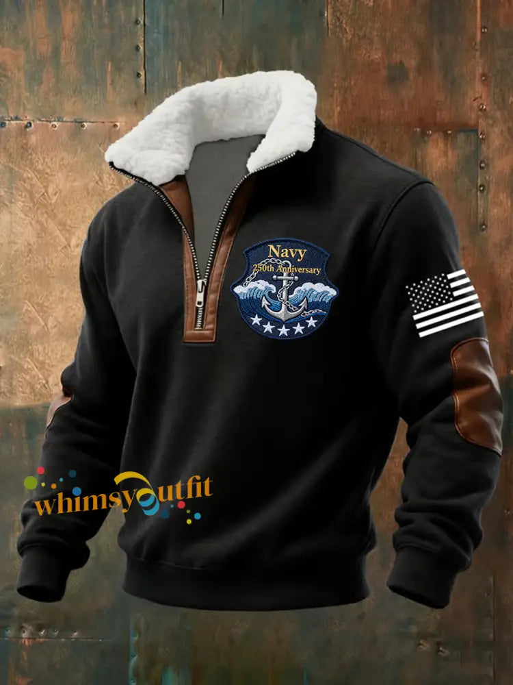 Men’s Navy 250th Anniversary Printed zip-up hoodie Black / S