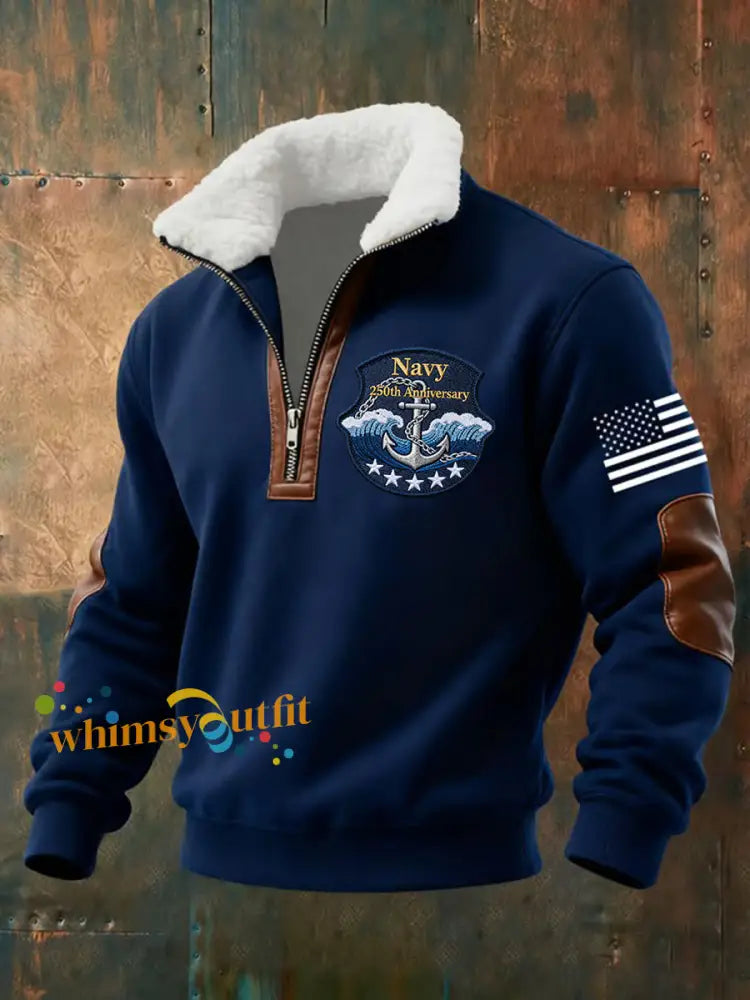 Men’s Navy 250th Anniversary Printed zip-up hoodie Navy Blue / S