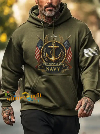 Men’s Navy Printed Hoodie Army Green / S