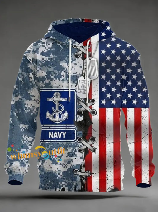Men’s Navy Printed Hoodie As picture / S