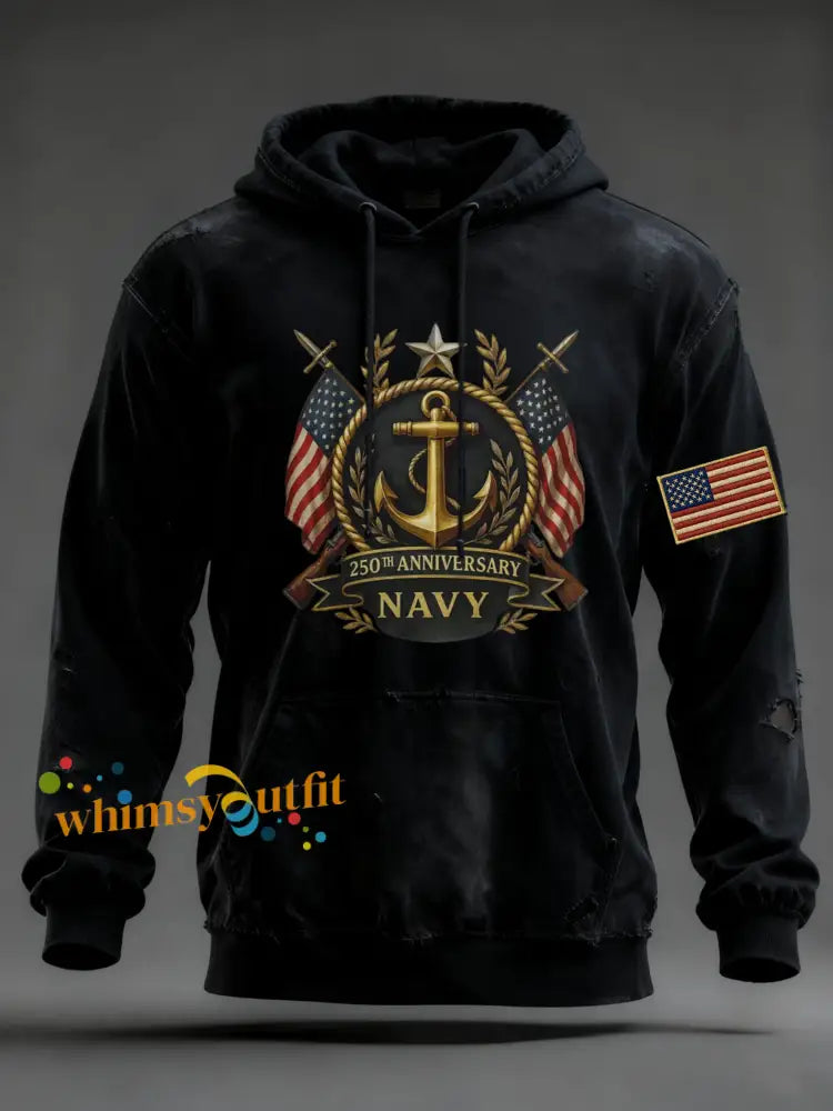 Men’s Navy Printed Hoodie Black / S