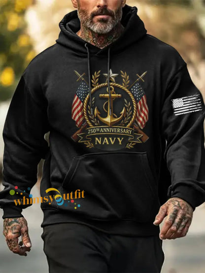 Men’s Navy Printed Hoodie Black / S