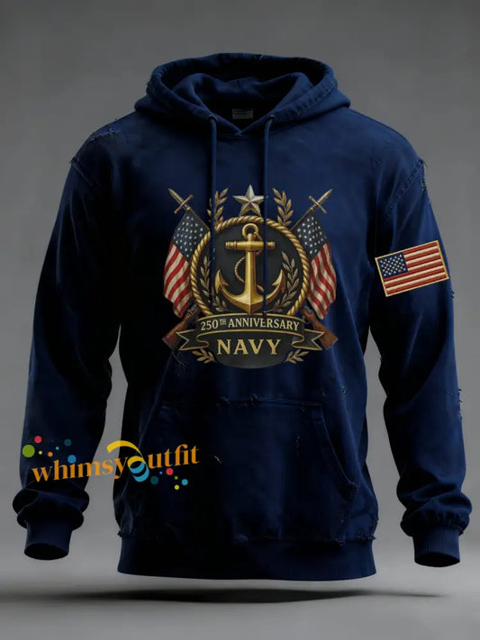 Men’s Navy Printed Hoodie Navy Blue / S