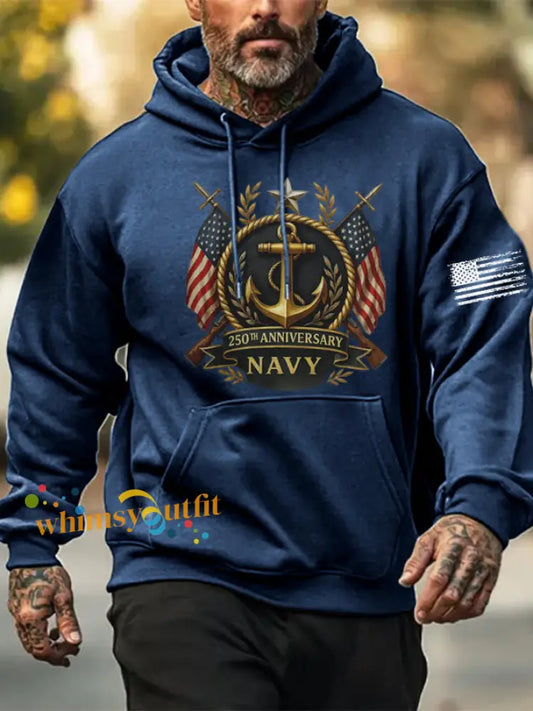 Men’s Navy Printed Hoodie Blue / S