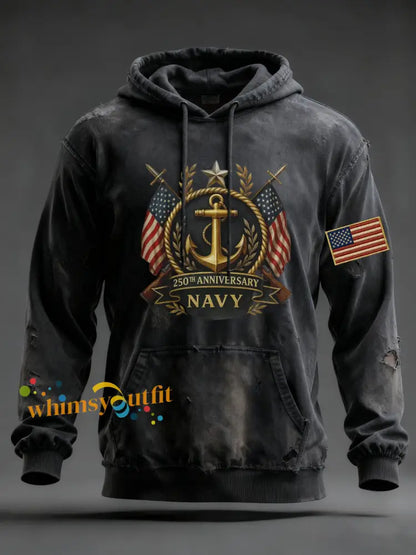 Men’s Navy Printed Hoodie Dark Gray / S