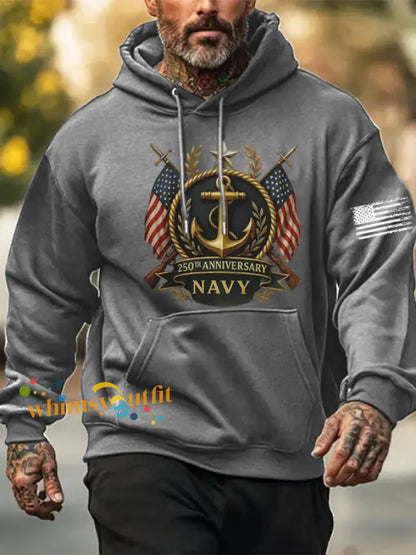 Men’s Navy Printed Hoodie Gray / S