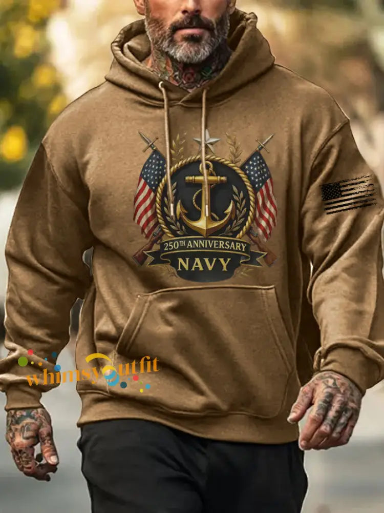 Men’s Navy Printed Hoodie Khaki / S