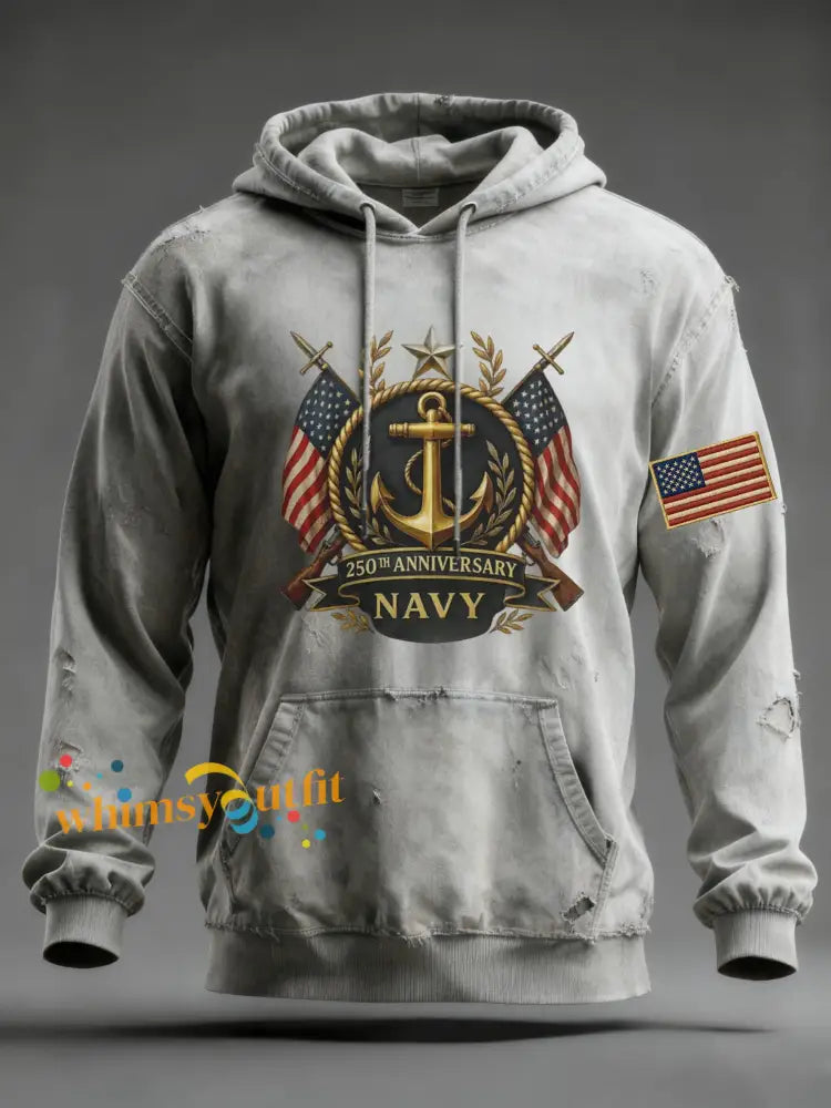 Men’s Navy Printed Hoodie Light Gray / S