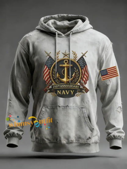 Men’s Navy Printed Hoodie Light Gray / S