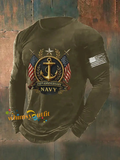 Men’s Navy Printed Long Sleeve T-shirt Army Green / S