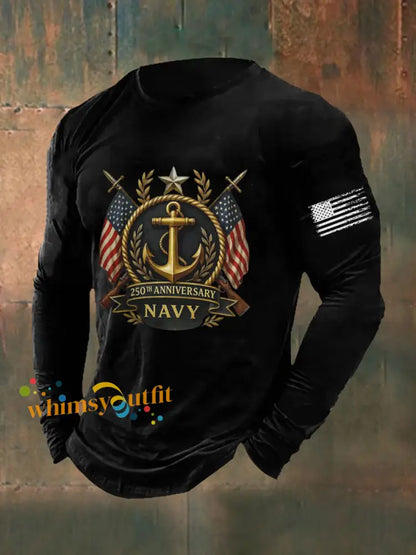 Men’s Navy Printed Long Sleeve T-shirt Black / S