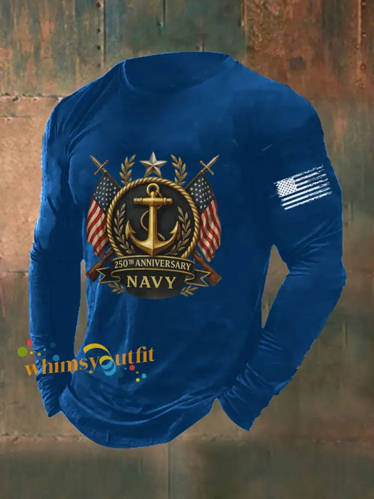 Men’s Navy Printed Long Sleeve T-shirt Blue / S