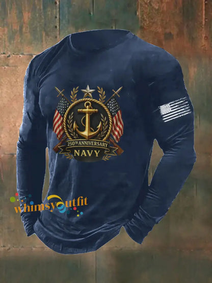 Men’s Navy Printed Long Sleeve T-shirt Navy Blue / S