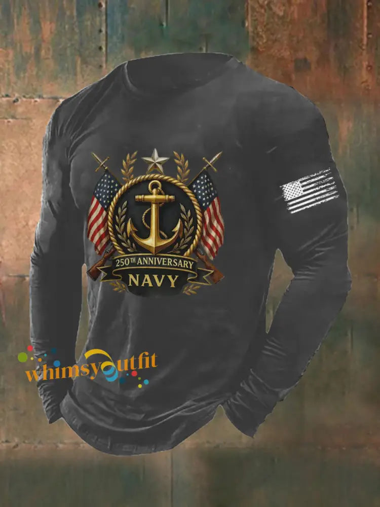 Men’s Navy Printed Long Sleeve T-shirt Gray / S