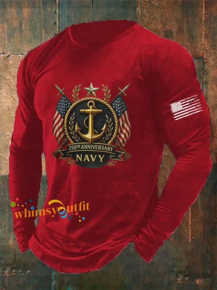 Men’s Navy Printed Long Sleeve T-shirt Red / S