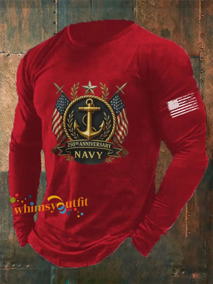 Men’s Navy Printed Long Sleeve T-shirt Red / S
