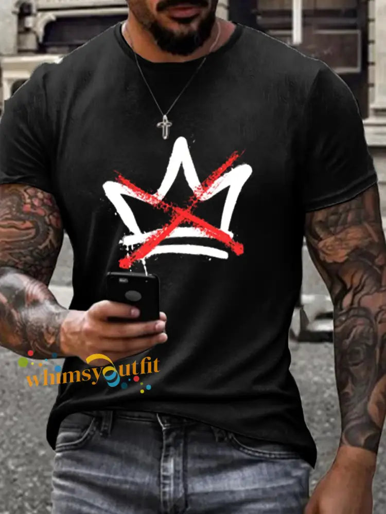 Men’s No Kings imitation cotton short-sleeved T-shirt Black / S