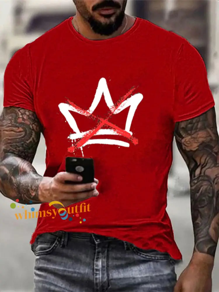 Men’s No Kings imitation cotton short-sleeved T-shirt Pure Red / S