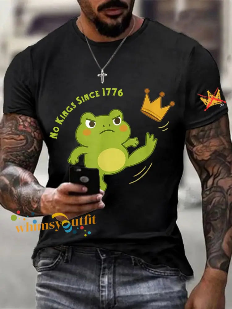 Men’s No Kings In America Print Short Sleeve T-shirt Black / S